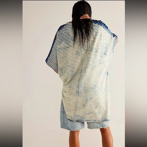 Free People We The Free True Blue Tunic Tee Size Medium - Picture 3 of 11